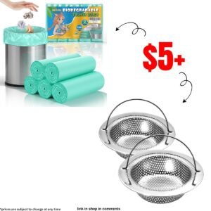 100-pack Compostable Trash Bags | 2-Pack SS Sink Strainer with Handle