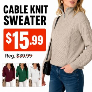 Women's Cable Knit Quarter Zip Sweaters