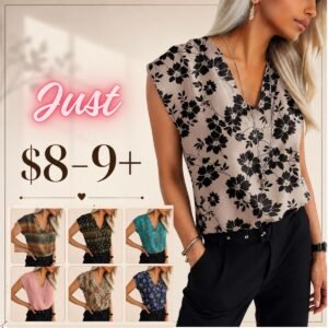 Cap Sleeve Textured V Neck Shirts