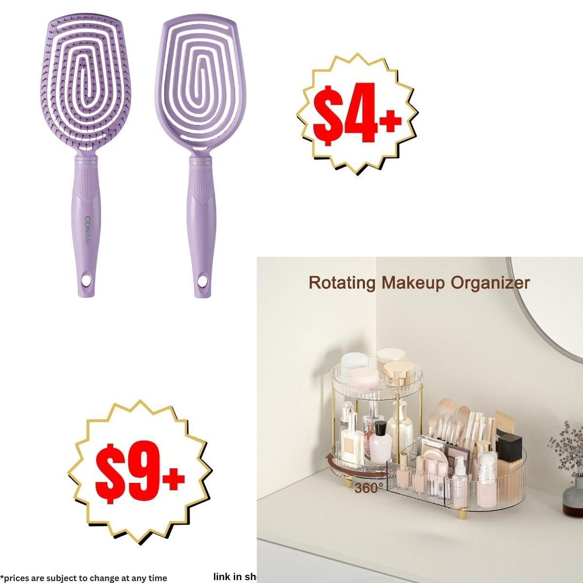 Countertop Rotating Makeup Organizer | Detangling hairbrush