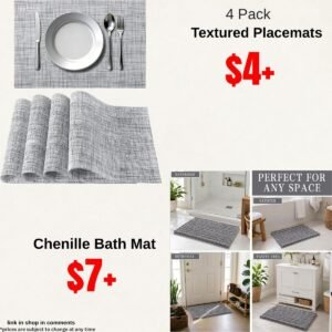 4 Pack Textured Placemats | Washable – Chenille Bath Mat