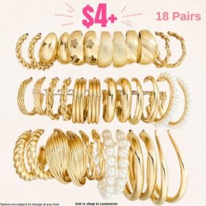 18 Pairs Gold Hoop Earrings