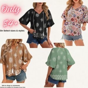 V-Neck Tassel Tie Front Blouse