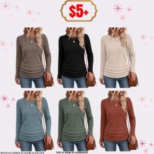 Ribbed Knit Long Sleeve Tunic Tops