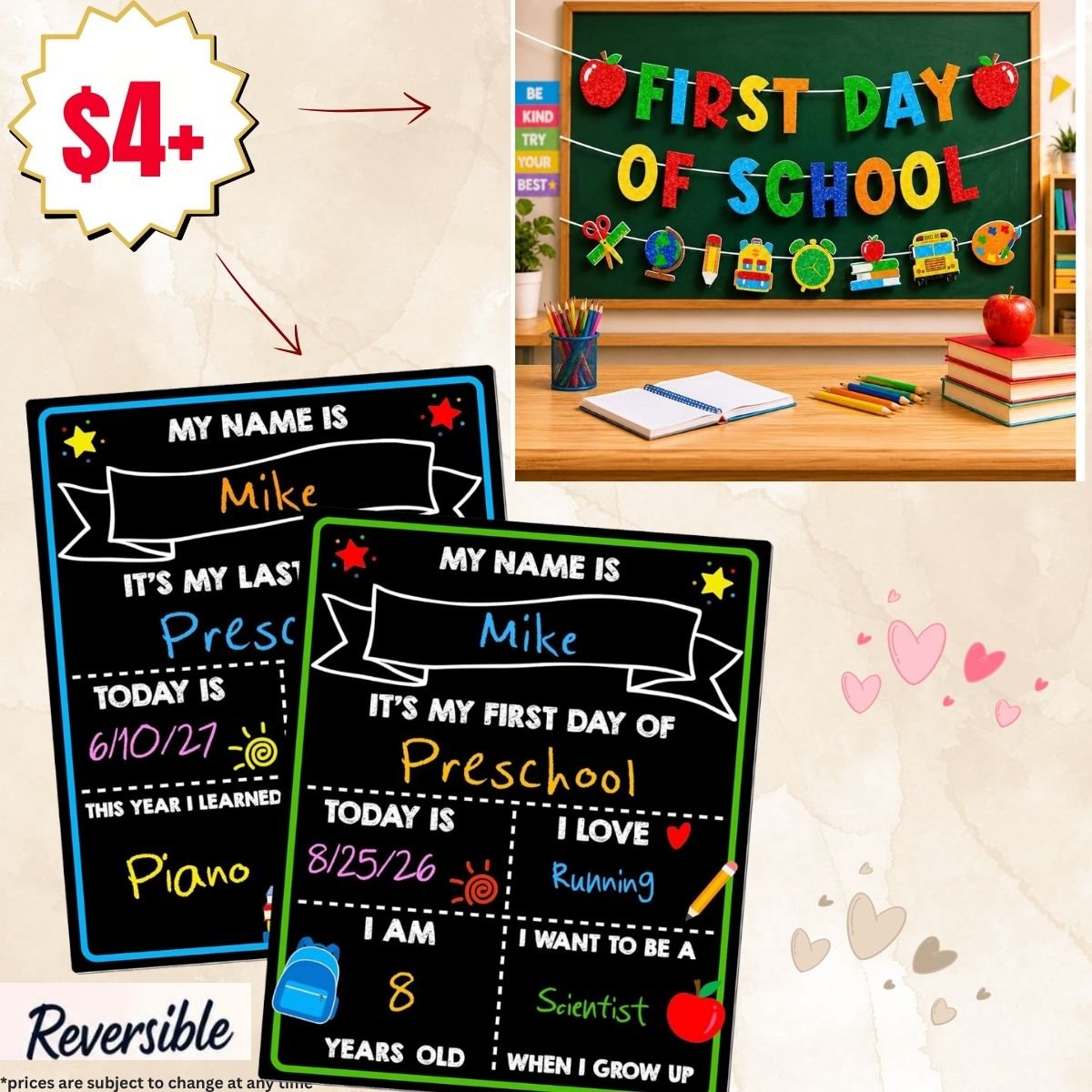 First & Last day of school boards & First day of school banners