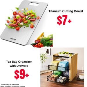 Titanium Cutting Board, Tea Bag Organizer with Drawers