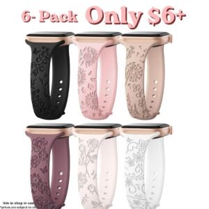 6-Pack Slim Floral Engraved Watch Bands