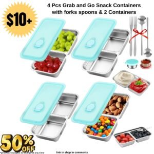 4 Pcs Grab and Go Snack Containers with forks spoons & 2 Containers