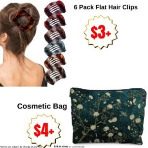 6 Pack Flat Hair Clips | Cosmetic Bag