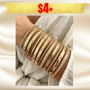 12Pcs- 14K Plated Bangle Bracelets
