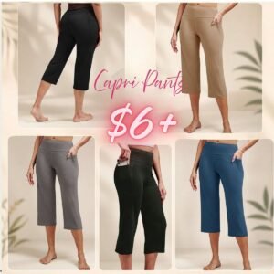 Womens High Waisted Capri Pants  with Pockets