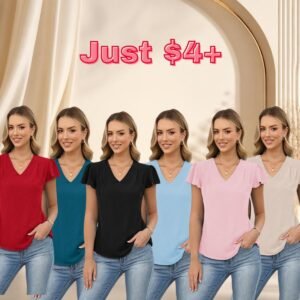Ruffle Sleeve V Neck  Blouses