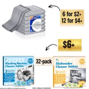 6-12 pk Non-Scratch Wire Dishcloth | Washing Machine & Dishwasher Cleaner Tablets, 32 Pack