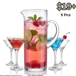 5 Pcs Glass Pitcher and Martini Glasses Set