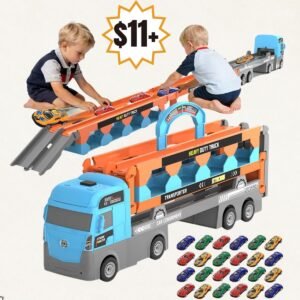 2-in-1 Foldable Race Track Car Playset with 24 Race Cars