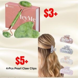 4-Pcs Pearl Claw Clips, Jade Roller Set