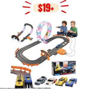 Electric Car Track Set with Dual Racing Game & 4 Cars
