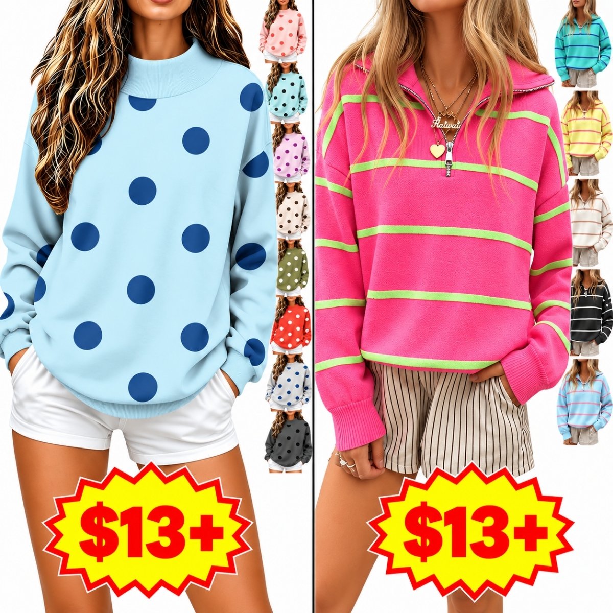 Quarter Zip Sweater | Polka Dot Mock Neck Sweatshirt