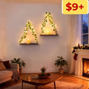 Hanging Shelves with LED String Lights