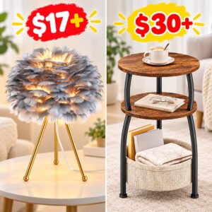 Round Side Table | Feather Tripod Table Lamp