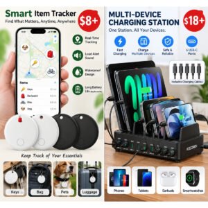 Trackers Tags 4 Pack |  10‑Port Charging Station