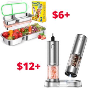 2 Pack Stainless Steel Snack Container | Electric Salt and Pepper Grinder
