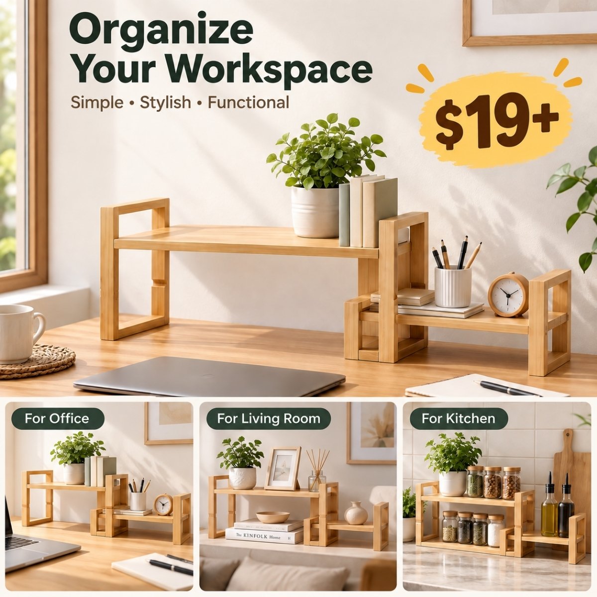 Solid Wood Adjustable Desktop Bookshelf
