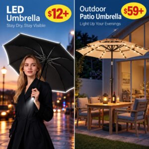 Folding Inverted Umbrella with LED  |  Patio Umbrella with Solar Light