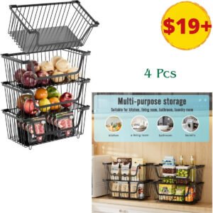4 Pcs Stackable Wire Baskets