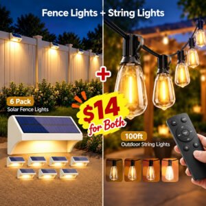100ft Outdoor String Lights | Outdoor Fence Lights, 6 Pack