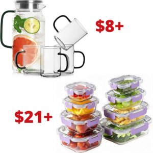 Glass Pitcher Set | 8 Pack Glass Food Storage Containers
