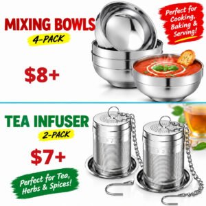 4 Pack Stainless Steel Bowls | 2 Pack Stainless Steel Tea Infuser