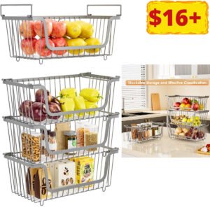 4 Pcs Stackable Wire Baskets