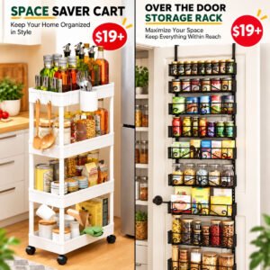 Slim Rolling Storage Cart  |  Over Door Storage Rack