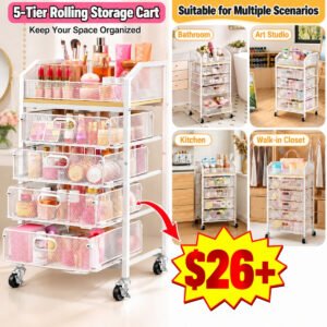 Rolling Makeup Cart with Drawers