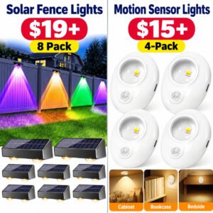 Fence Lights Solar Powered, 8 Pack | Motion Sensor Puck Lights 4 Pack