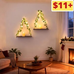 Hanging Shelves with LED String Lights