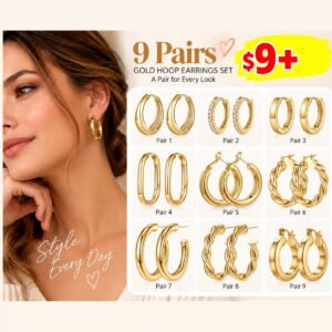 9 Pairs Gold Hoop Earrings
