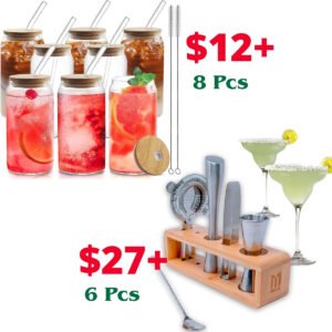 8pcs Glass Cups  |  6-Piece Bartender Tools