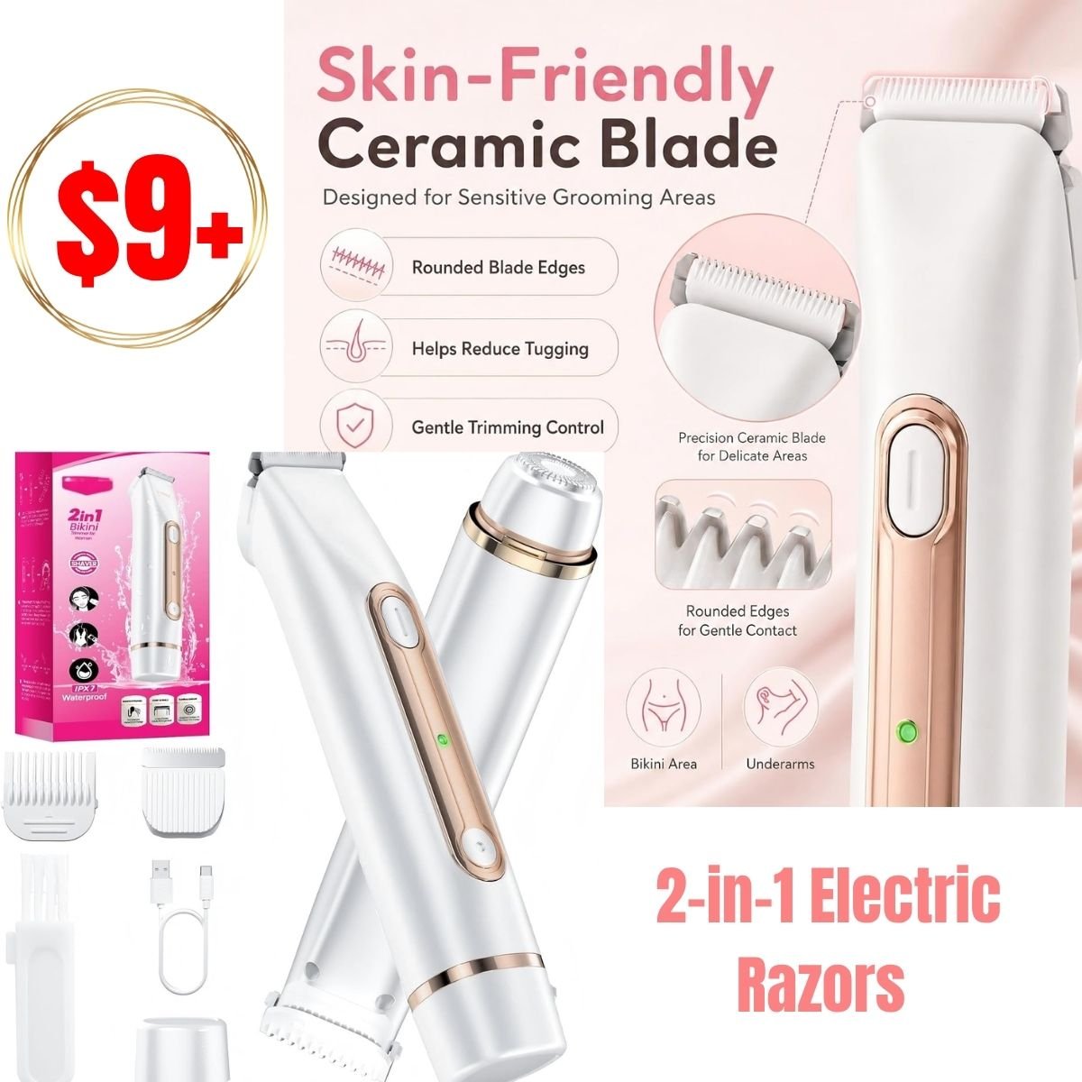 Rechargeable 2-in-1 Electric Razors for Women
