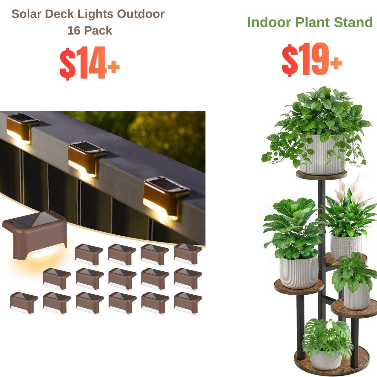 Solar Deck Lights Outdoor 16 Pack, 5-Tiered Indoor Plant Stand