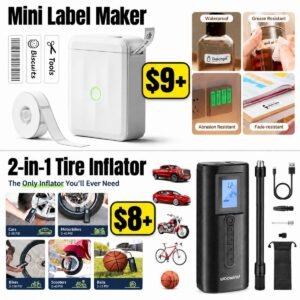 Mini Label Maker, Portable 2-in-1 Tire Inflator