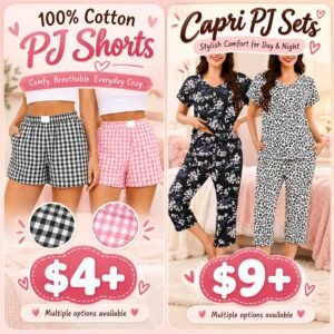 100% Cotton PJ Shorts, 2-Pcs Capri PJ Set