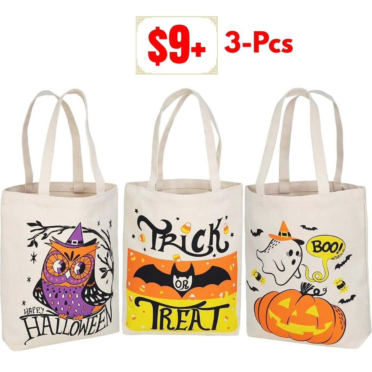 3-PCS Large Halloween Tote Treat Bags