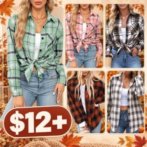 Womens Buffalo Plaid Flannel Blouses (XS-4XL)