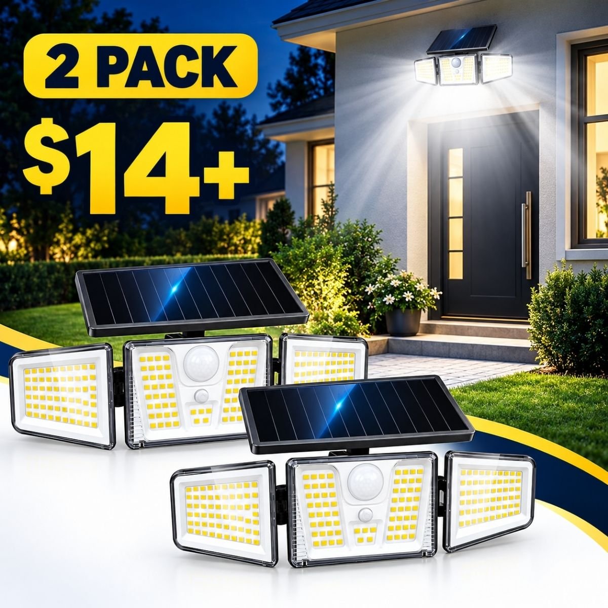 2-Pack Solar LED Motion Sensor Outdoor Lights