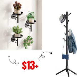 Plant Holder, 3-Pack, Freestanding Coat Rack with 8 Hooks