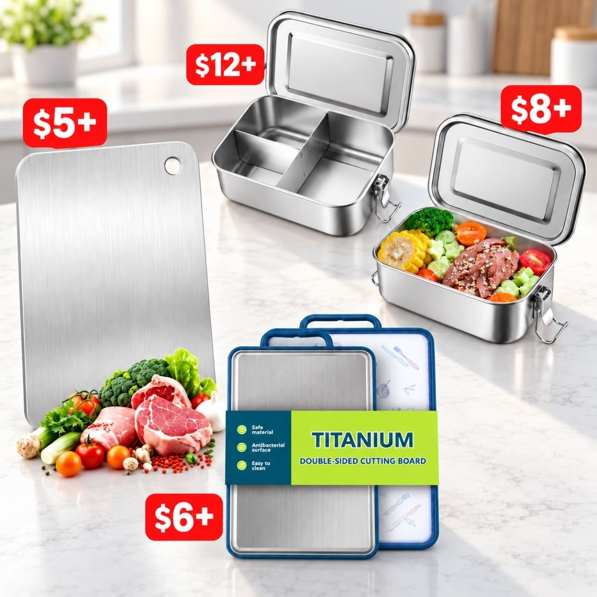 SS cutting board, Titanium cutting board, SS lunch boxes