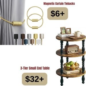 Magnetic Curtain Tiebacks |  3-Tier Accent Table