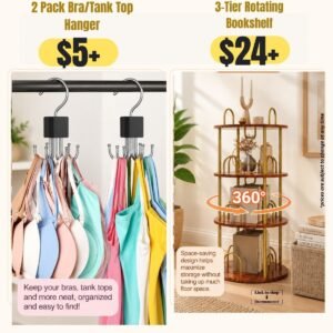 2 Pack Bra/Tank Top Hanger, 3-Tier Rotating Bookshelf